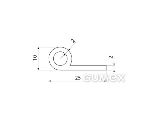 Silikónový profil tvaru "P" s dutinkou, 25x10/2mm, 50°ShA, -60°C/+180°C, biely